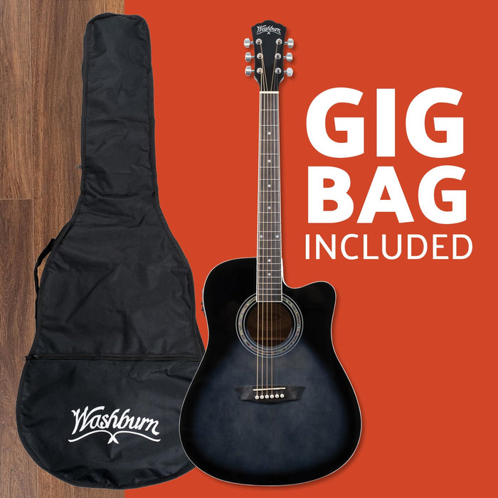 Washburn WA90CE Acoustic-Electric Guitar Kit – Dreadnought Cutaway, Built-In Tuner, Okoume Body – Perfect Holiday Gift for Adults, Beginners, Musicians & Live Performance