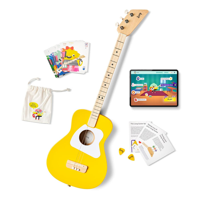 Loog Pro Acoustic kids Guitar 3-strings Ages 6+ Learning App and Lessons Included Yellow