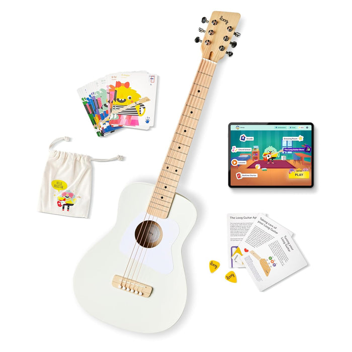 Loog Pro 6 Acoustic kids real guitar for Beginners Compact size Ages 9+ Learning app and Lessons included