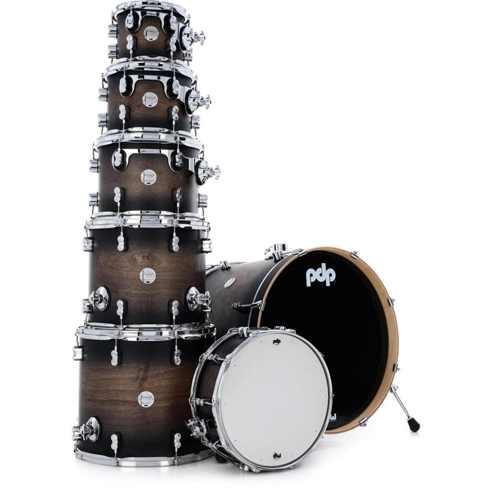 PDP Concept Series 7-Piece Maple Shell Pack, Satin Charcoal Burst Lacquer (PDCM2217SCB)