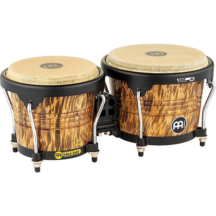 Meinl Percussion Bongos with Rubberwood Stave Shells Buffalo, Leopard Burl Finish-NOT Made in China, Free Ride Suspension System and Natural Skin Heads, 2-Year Warranty (FWB190LB)