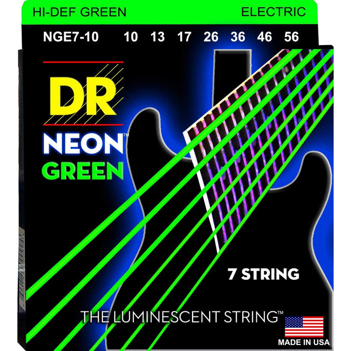 DR Strings Hi-Def NEON Green Coated Medium 7-String Electric Guitar Strings (10-56) Neon Green