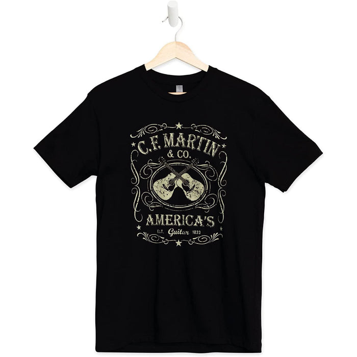 Martin Guitar Dual-Guitar Tee Shirt for Men and Women, Quality Unisex Black Graphic T-Shirt - Size XL