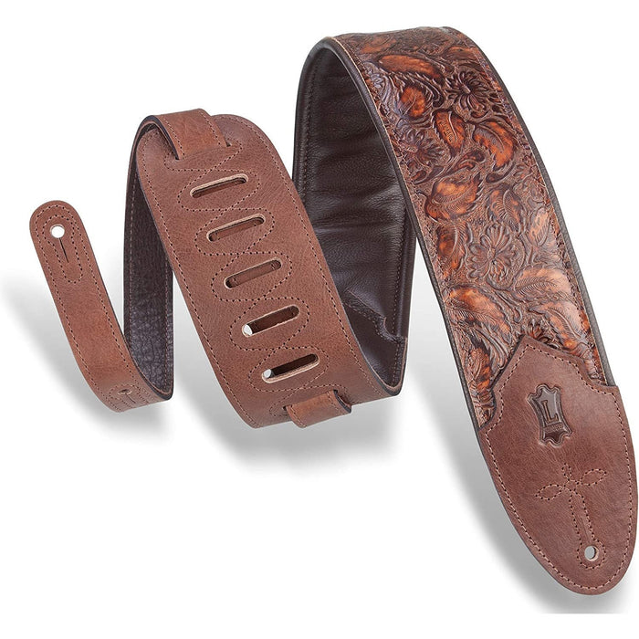 Levy's Leathers Sundance 3" wide Embossed Leather Guitar Strap; Western Series - Geramium Whiskey (M4WP-006)