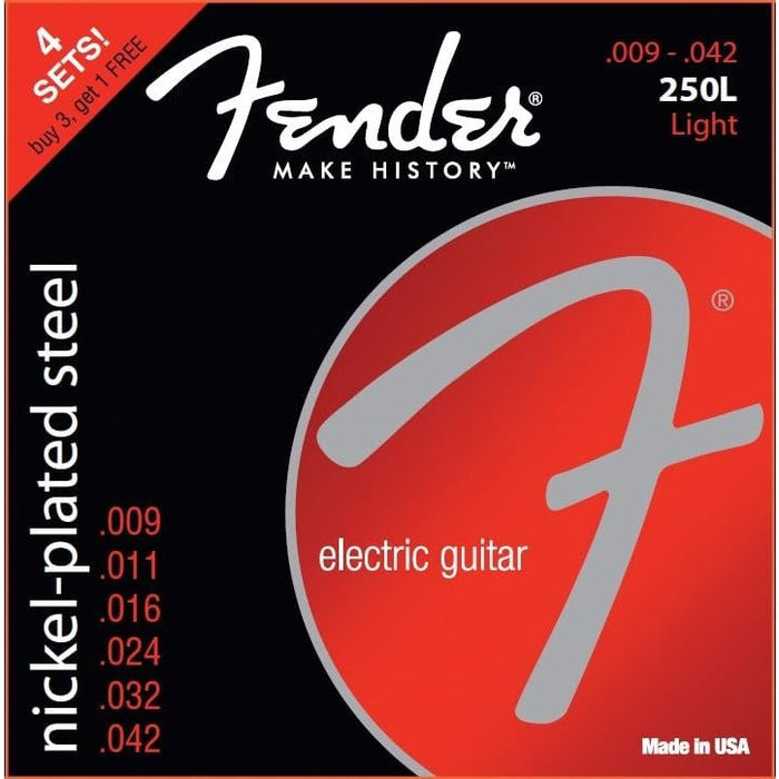 Fender 4-Pack Nickel Plated Steel Electric Guitar Strings - Light (250L)