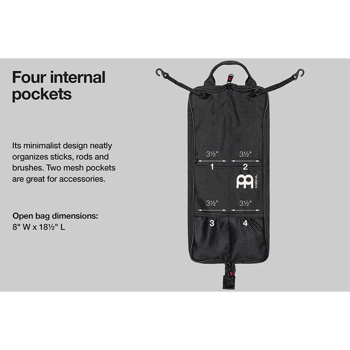 Meinl Percussion Compact Drumstick Bag with Floor Tom Hooks, Heavy-Duty Fabric — for Mallets, Brushes and Accessories as Well, Black, (MCSB)