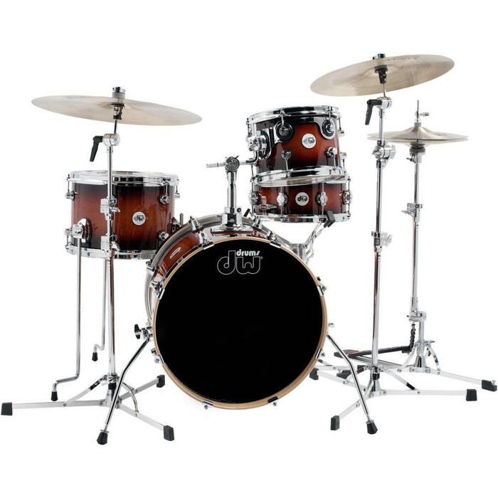 DW Design Series Mini Pro 4-Piece Maple Shell Pack, Tobacco Burst Gloss Lacquer w/Chrome Hardware (DDLG1804TB)