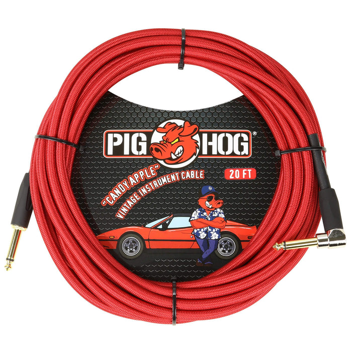 Pig Hog Candy Apple Red Instrument Cable 20' Right Angle (PCH20CAR)