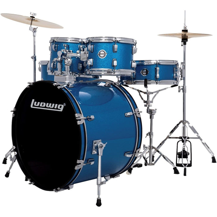 Ludwig Accent 5-piece Complete Drum Set w/20" Bass Drum and Wuhan Cymbals - Blue Sparkle (LC19019)