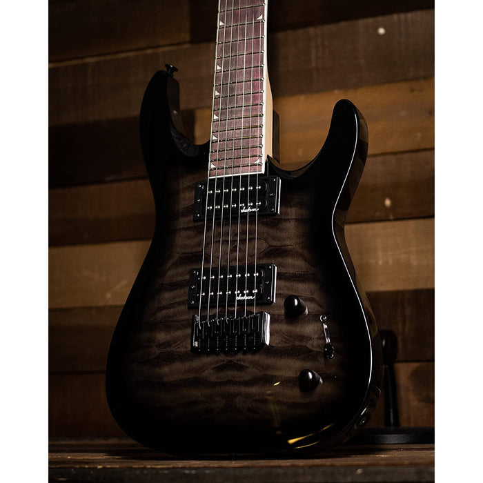 Jackson JS Series Dinky Arch Top 7-String JS22Q-7 DKA HT, Amaranth Fingerboard, Poplar Body, and Bolt-on Maple Neck Electric Guitar (Right-Handed, Transparent Black Burst)