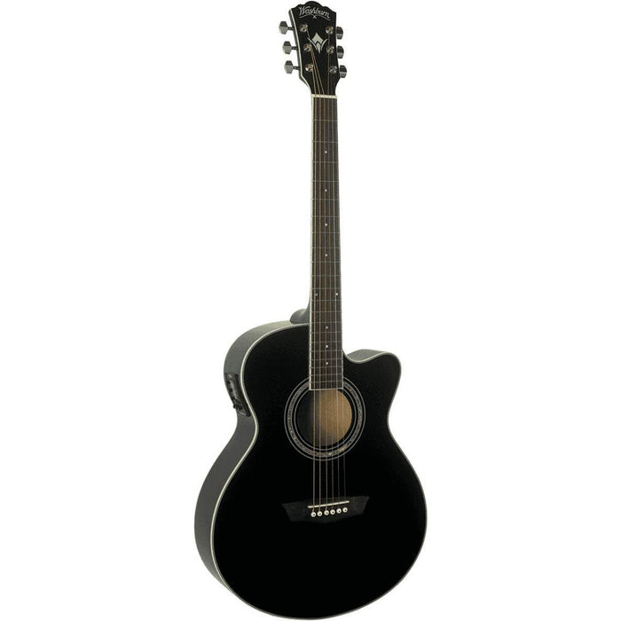 Washburn Festival Series Mini Jumbo Cutaway Acoustic Electric Guitar, Black (EA12B-A-U)