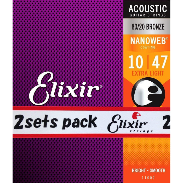 Elixir Nanoweb Extra Light Acoustic Guitar Strings 2-Pack