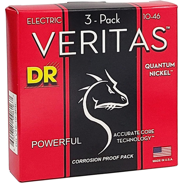 DR Strings Veritas Coated Core Technology Electric Guitar Strings, Medium 10-46, 3-Pack (VTE-10-3PK)