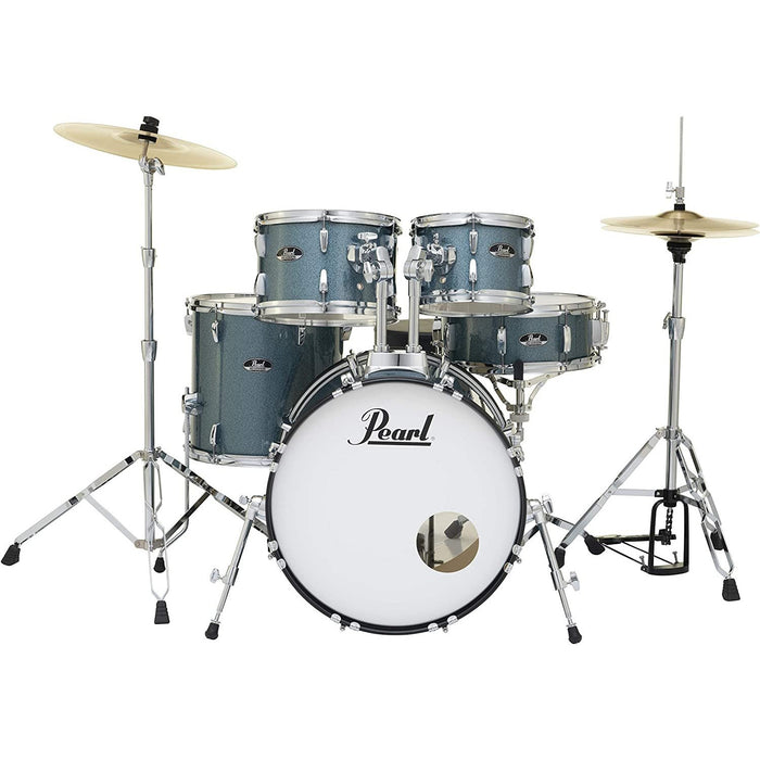 Pearl Roadshow 5-Piece Complete Drum Set with Cymbals and Stands - Aqua Blue Glitter (RS505C/C703)