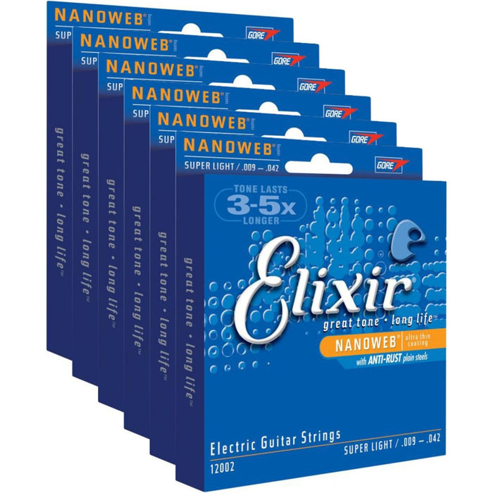 6 Sets of Elixir 12002 Super Light Electric Strings (9-42) (Nanoweb)