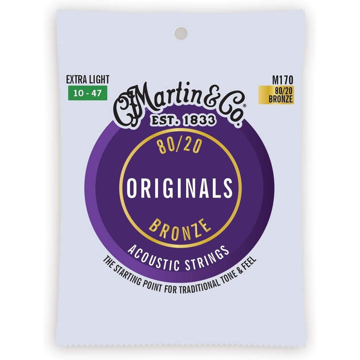 Martin Guitar Original Acoustic M170, 80/20 Bronze, Extra Light-Gauge Guitar Strings