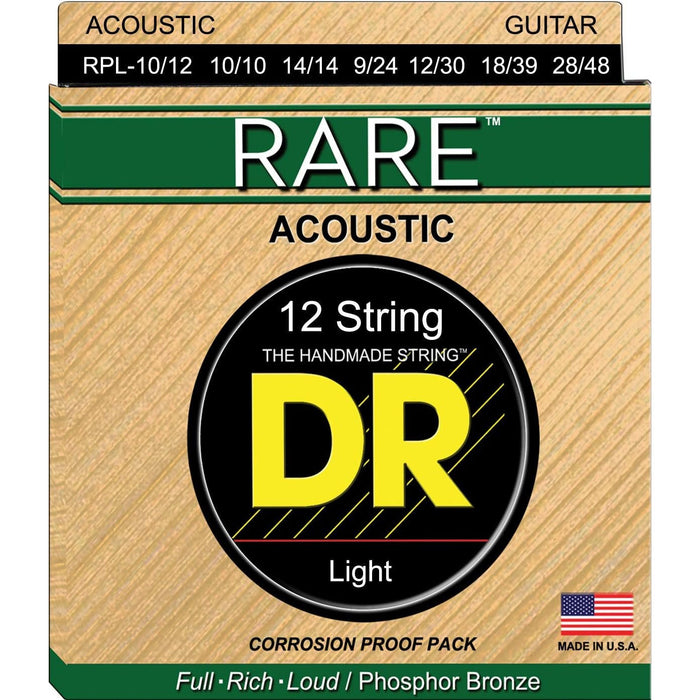 DR Strings Rare Phosphor Bronze 12 String Acoustic Strings - Lite (RPL-10/12)