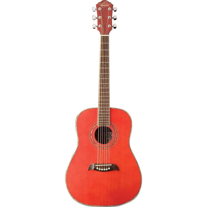 Oscar Schmidt 1/2 Size Dreadnought Acoustic Guitar, Trans Red (OGHSTR-A-U)