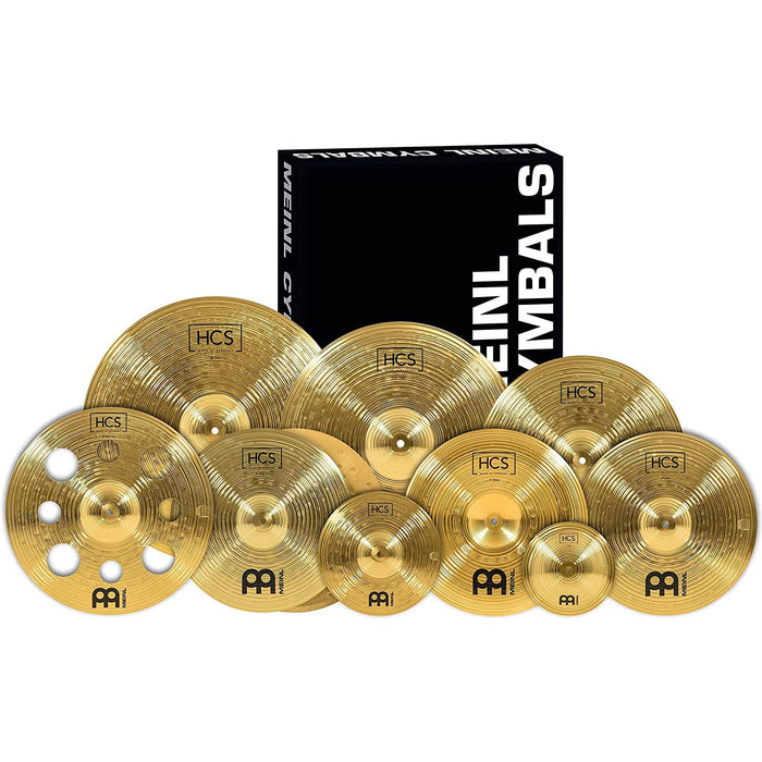 Meinl Cymbals HCS Ultimate Cymbal Set Box Pack for Drums with Hihats, Ride, China, Splash, Bell and Free 16” Trash Crash — Made in Germany — Durable Brass, 2-Year Warranty SCS1