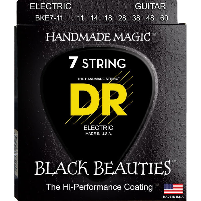 DR Strings BKE7-11 Black Beauties Electric Guitar Strings, Heavy 7-String, 11-60