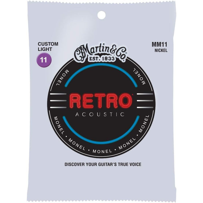 Martin Retro Acoustic Guitar Strings, Custom-Light-Gauge Monel, Nickel (MM11)