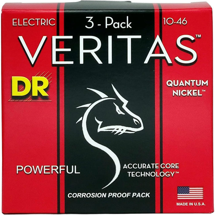 DR Strings Veritas Coated Core Technology Electric Guitar Strings, Medium 10-46, 3-Pack (VTE-10-3PK)