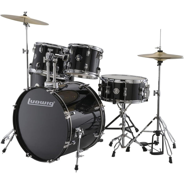 Ludwig Accent Drive 5-Piece Complete Drum Set with 22" Bass Drum - Black Sparkle (LC19511)