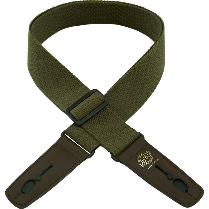 LOCK-IT Guitar Strap Olive Green Cotton Patented Locking Technology (strap lock)