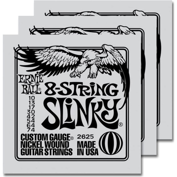 3 Sets of Ernie Ball 2625 8-String Slinky Nickel-Wound Electric Guitar Strings 1