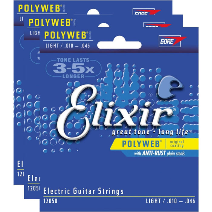 3 Sets of Elixir 12050 Polyweb Light Electric Strings (10-46)