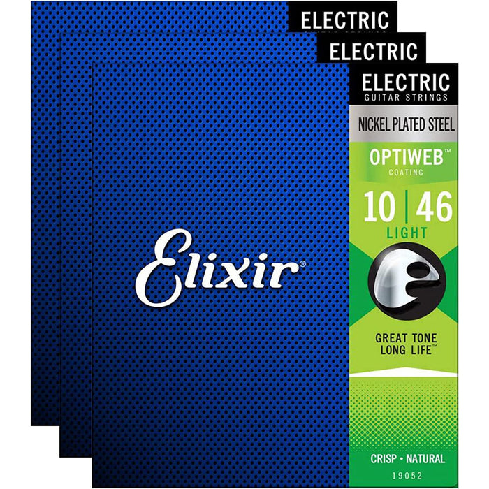 Elixir 19052 Optiweb Electric Guitar Strings Light 10-46 (3 Pack Bundle)