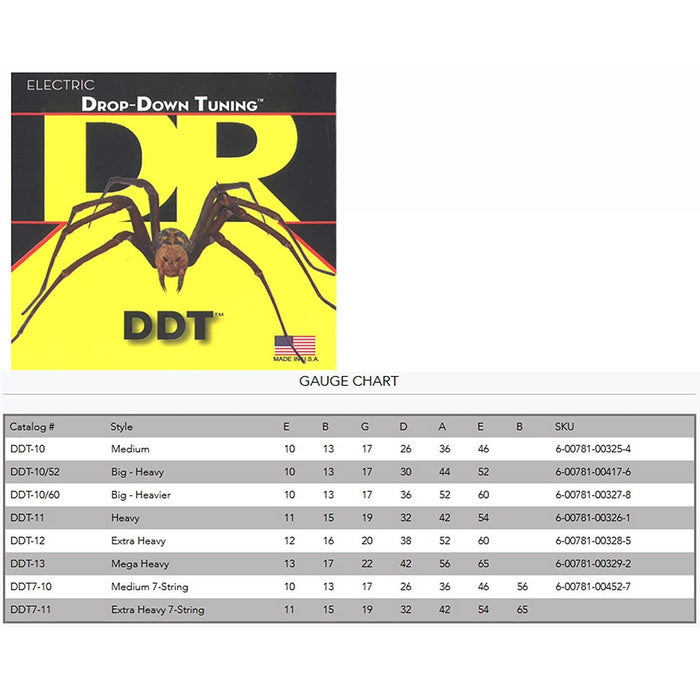 DR Handmade Strings DR DDT : Drop Down Tuning 7 St Ex Heavy Electric Guitar Strings (DDT7-11)