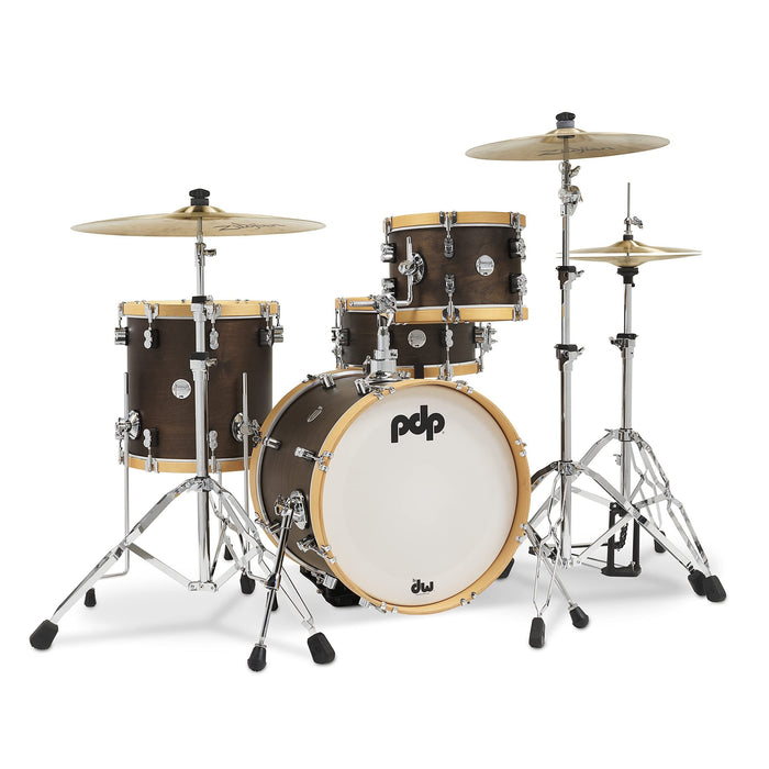 Pacific Drums & Percussion Drum Set Concept Classic 3-Piece Bop, Walnut with Natural Hoops Shell Packs (PDCC1803WN)