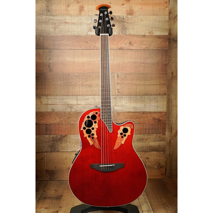 Ovation Celebrity Collection 6 String Acoustic-Electric Guitar, Right, Ruby Red, Super Shallow Body (CE48-RR)