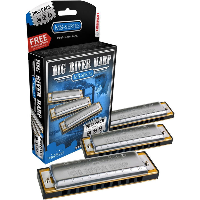 Hohner Big River Harp 3 piece Pro Pack keys of G,A,C