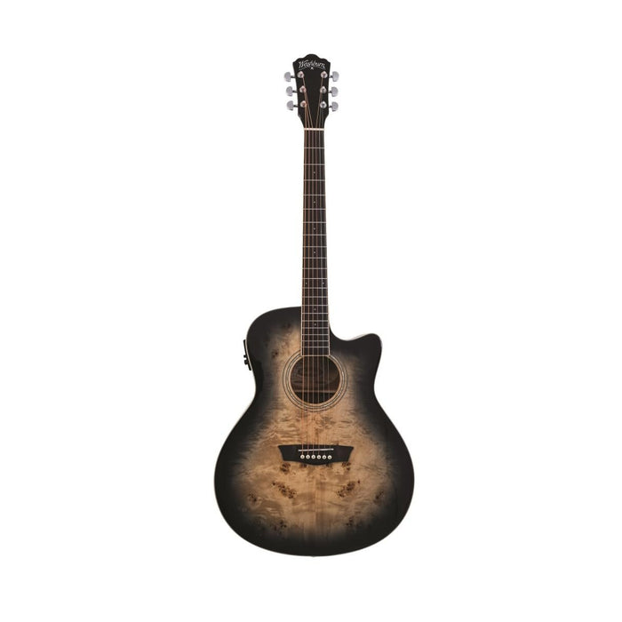 Washburn Deep Forest Burl Grand Auditorium Acoustic Electric Guitar, Black Fade (DFBACEB-U)