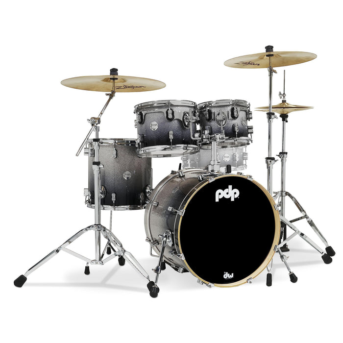 Pacific Drums & Percussion PDP Concept Maple 4-Piece Fusion, Silver/Black Fade Drum Set Shell Pack (PDCM20FNSB)