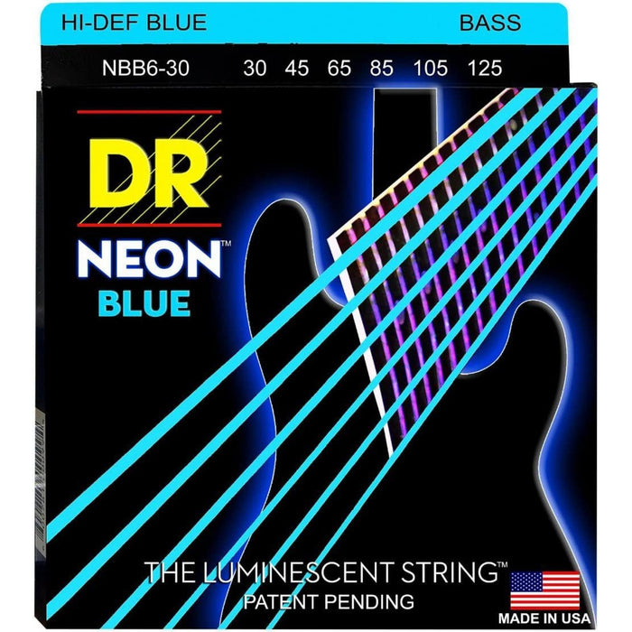 DR Strings NBB630 25-130 Medium Set Handmade Neon Hi-Def Blue Coated 6-String Bass Strings