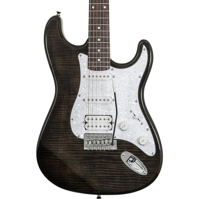 Washburn Sonamaster 6 String Solid-Body Electric Guitar, Right, Transparent Black (SDFTB-U)