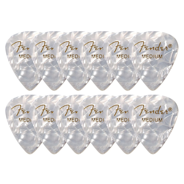 Fender Premium Celluloid 351 Shape Picks, Medium, White Moto - 36 Pack