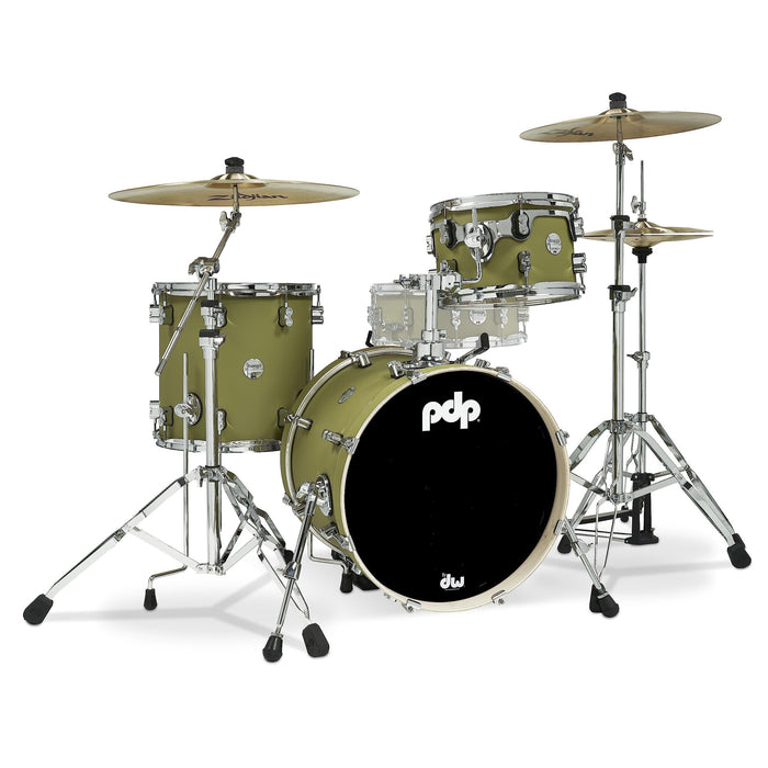 Pacific Drums & Percussion PDP Concept Maple Bop 3-Piece, Satin Olive Drum Set Shell Pack (PDCM18BPSO)