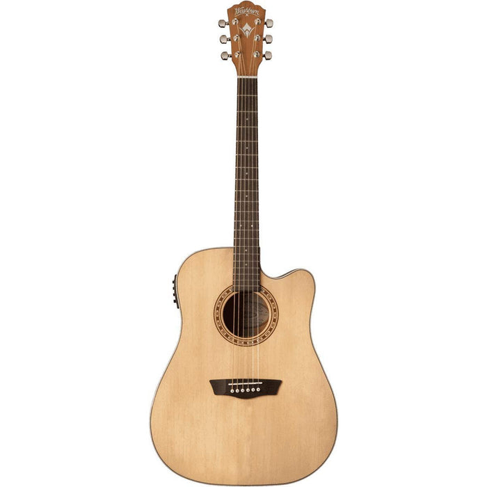 Washburn Harvest Dreadnought Cutaway Acoustic Guitar, Natural Gloss (WD7SCE-A-U)