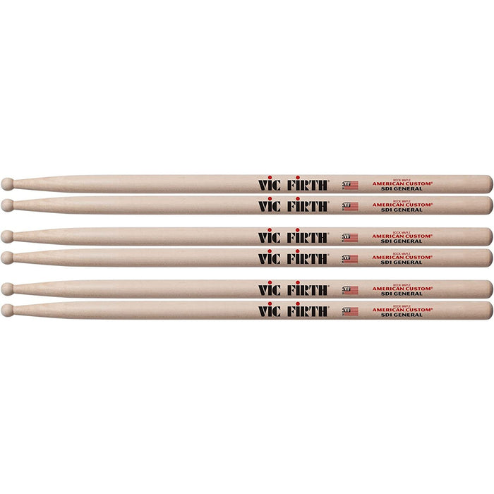 Vic Firth SD1 General Wood Tip Drum Stick 3 Pack Bundle