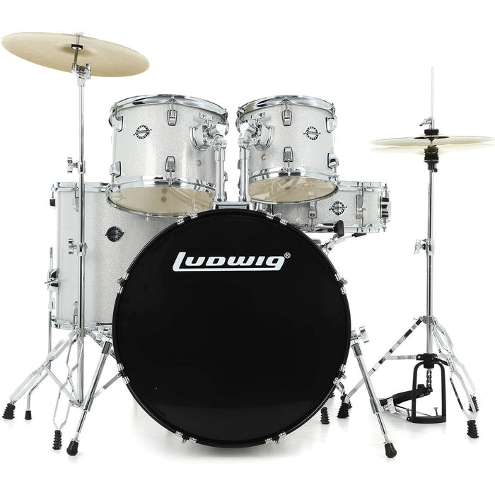 Ludwig Accent Drive 5-Piece Complete Drum Set with 22" Bass Drum - Silver Sparkle (LC19515)