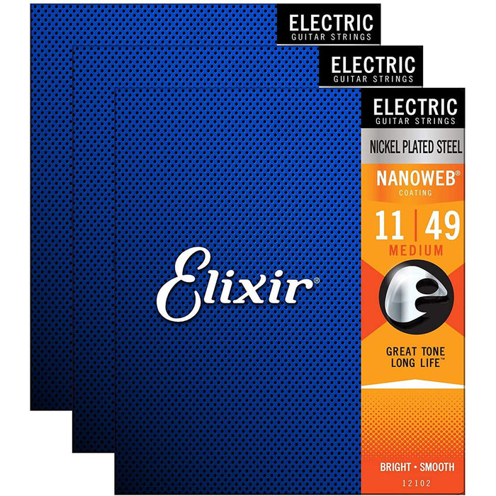 Elixir 12102 Electric Nano Medium 11-49 (3 Pack Bundle)