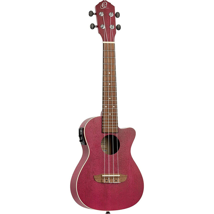 Ortega Guitars, 4-String Earth Series Concert Acoustic/Electric Ukulele, Right, Ruby Raspberry, (RURUBY-CE)