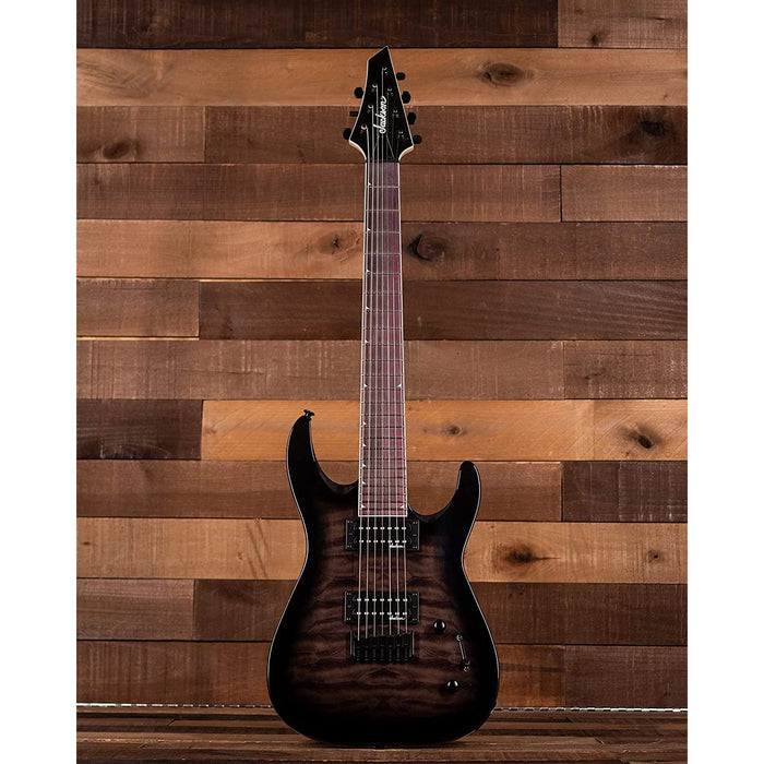 Jackson JS Series Dinky Arch Top 7-String JS22Q-7 DKA HT, Amaranth Fingerboard, Poplar Body, and Bolt-on Maple Neck Electric Guitar (Right-Handed, Transparent Black Burst)