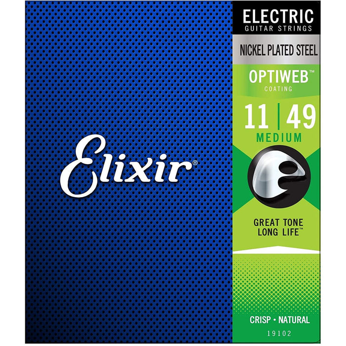 Elixir 19102 Optiweb Electric Guitar Strings Medium 11-49 (3 Pack Bundle)