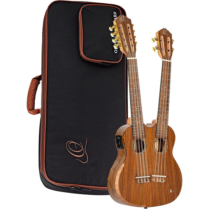 Ortega Guitars Custom Built Series Double Neck 4 & 8 String Tenor Acoustic-Electric Ukulele w/Bag, Right (Hydra)