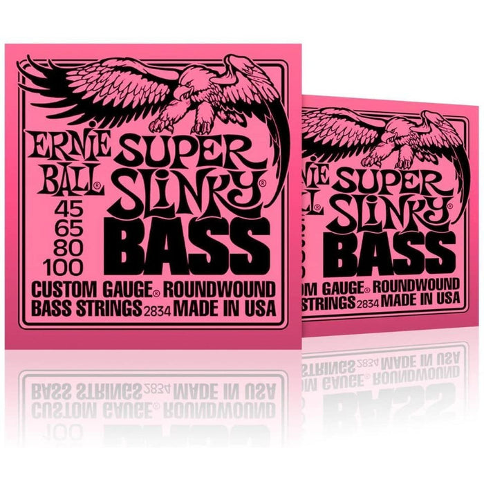 Ernie Ball 2834 Super Slinky Round Wound Bass Strings 2 Pack (Standard)